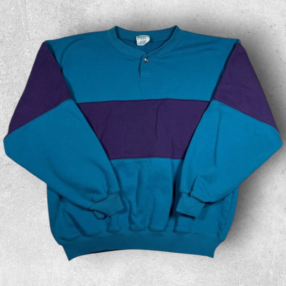 Mervyns Cheetah Mens Sweatshirt Large Rugby Color Block Crew Neck 90s Retro